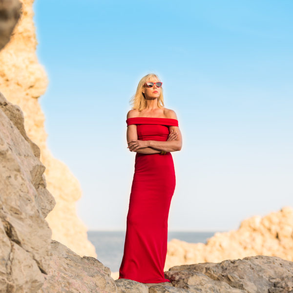CatherineGraceO Standing on Cliffs in Red Dress
